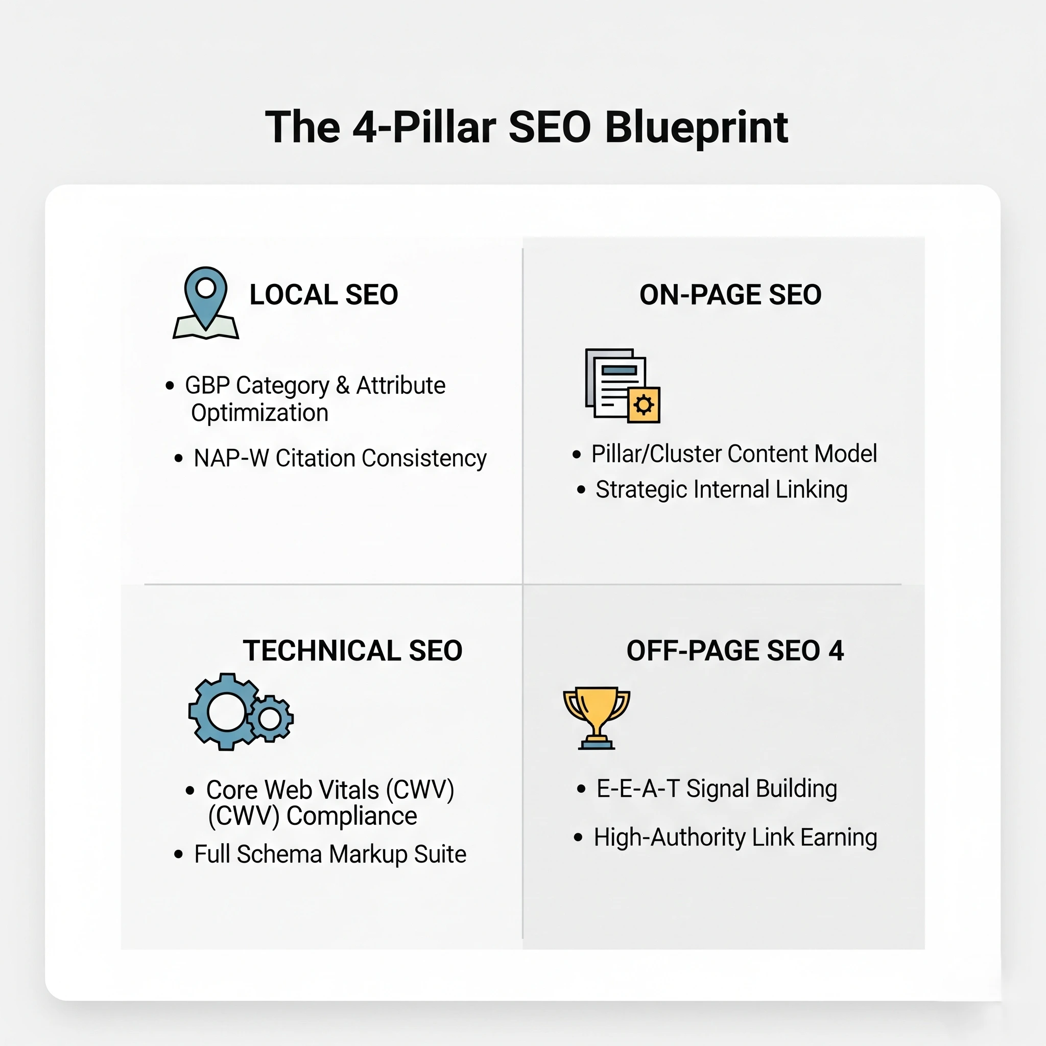 SEO framework blueprint for restaurants: local, on-page, technical, off-page