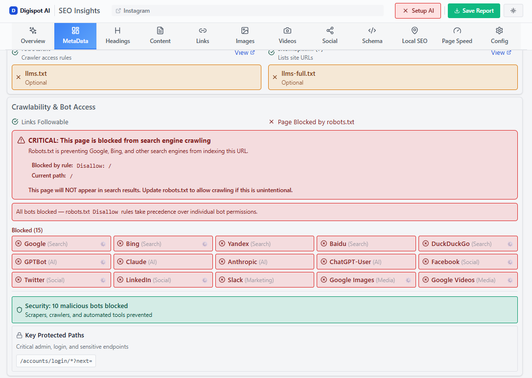 Configure robots.txt to direct crawlers away from private authenticated routes