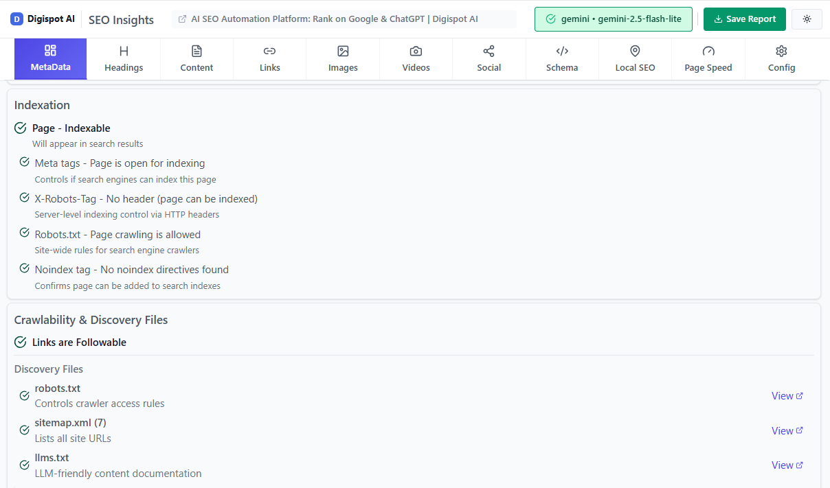 Meta description and SEO analysis for XML sitemap optimization