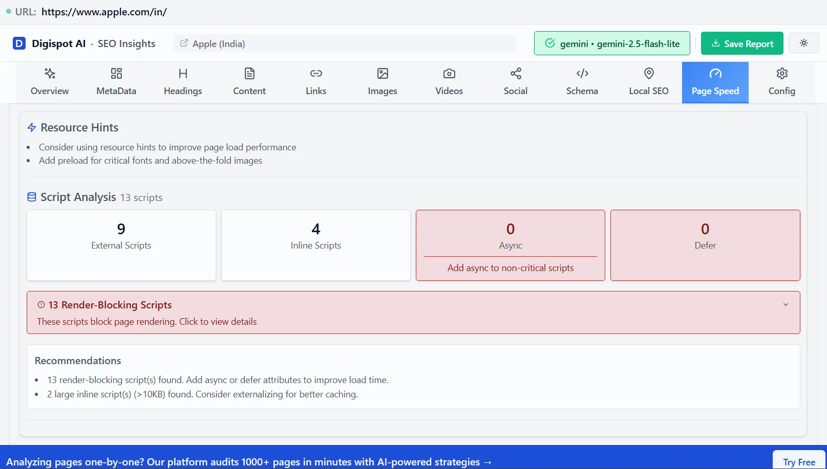 Digispot AI Chrome Extension displaying page speed resource hints for Reddit backlinks SEO
