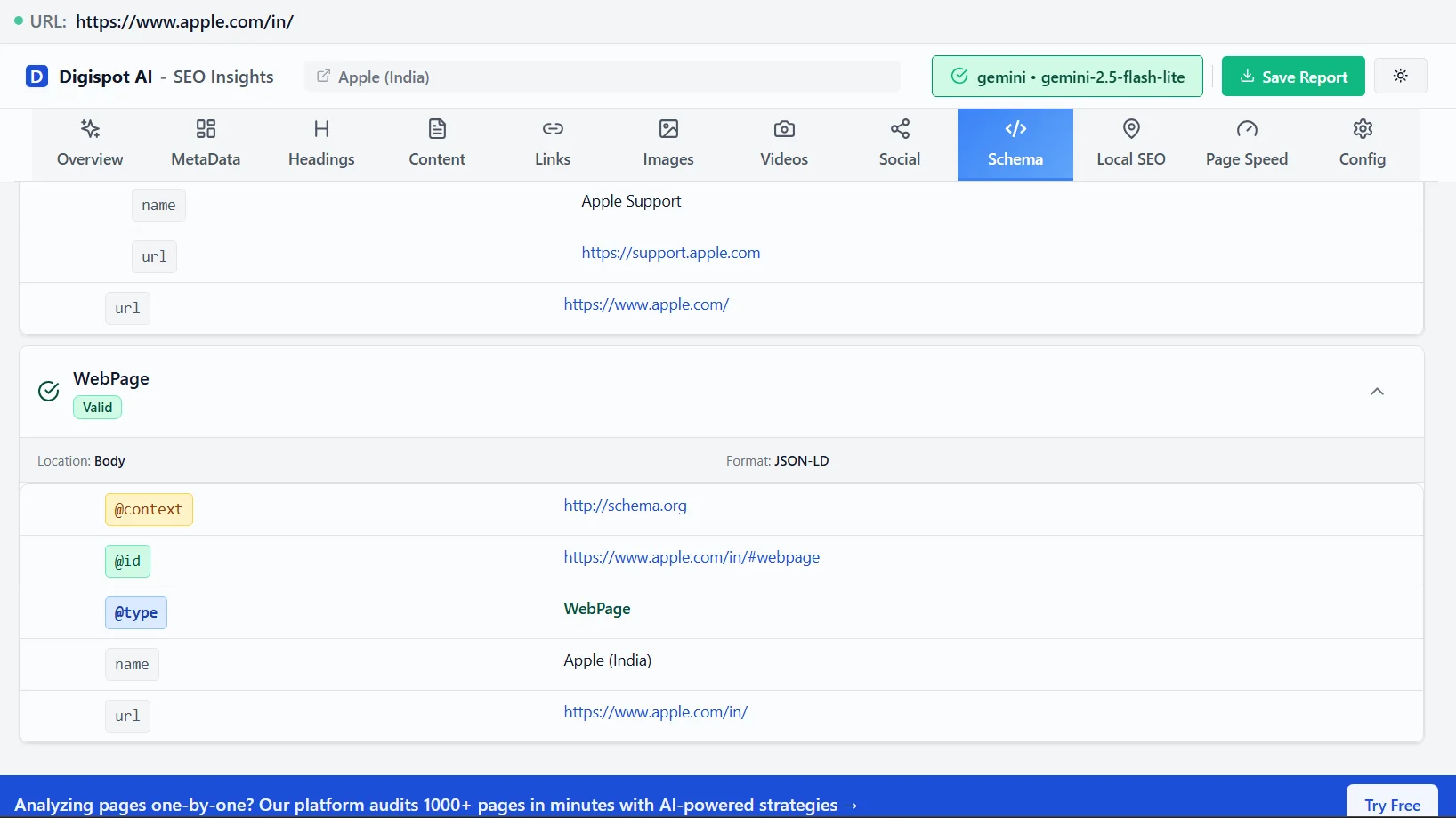 Schema markup validation and visualization for AEO