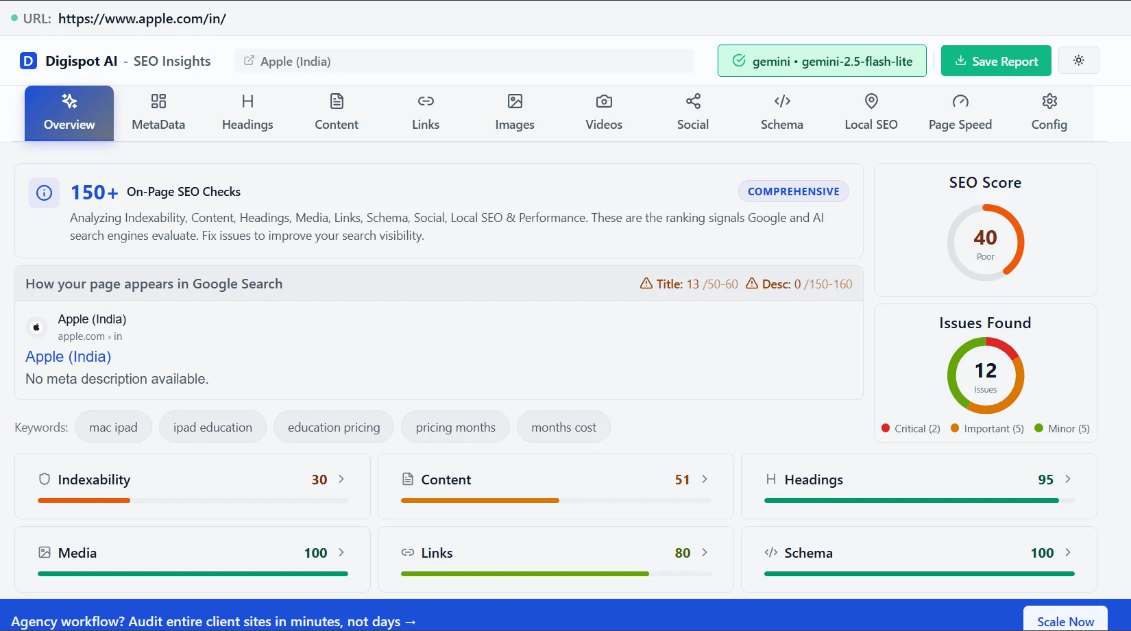 Digispot AI Chrome Extension showing comprehensive SEO score for luxury products optimization