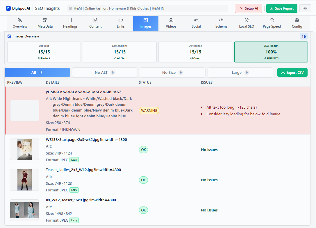 Using Chrome extension to analyze fashion ecommerce image SEO