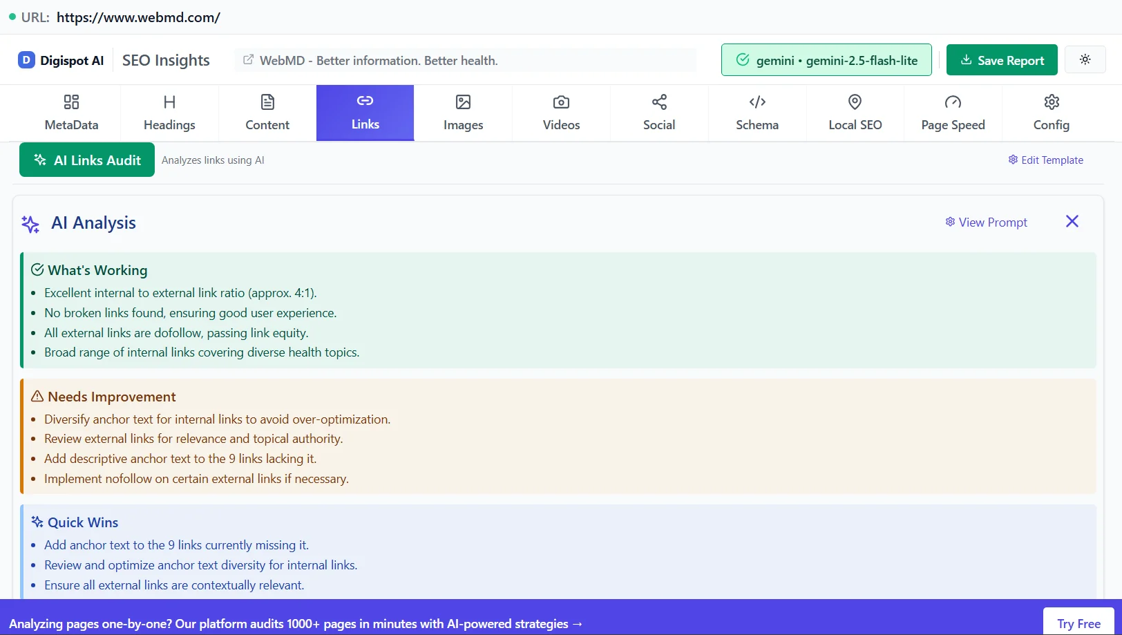 AI-powered backlink analysis dashboard