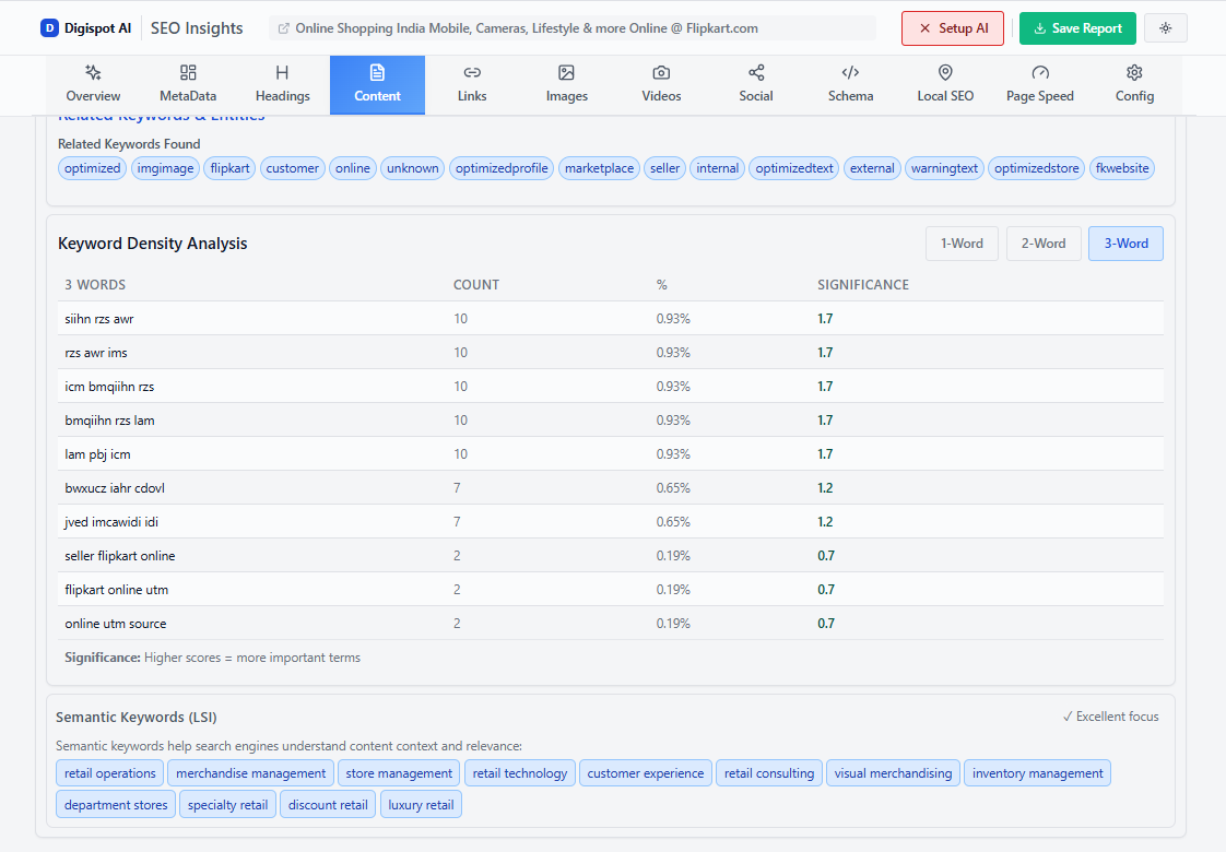 Marketplace keyword research showing search volume and opportunity gaps