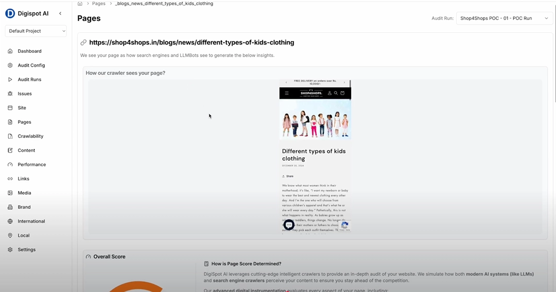 Digispot AI Page SEO Audit Screenshot by Crawler with JS rendered page