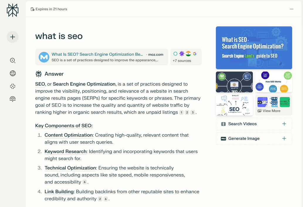 Search results from perplexity generative search engine