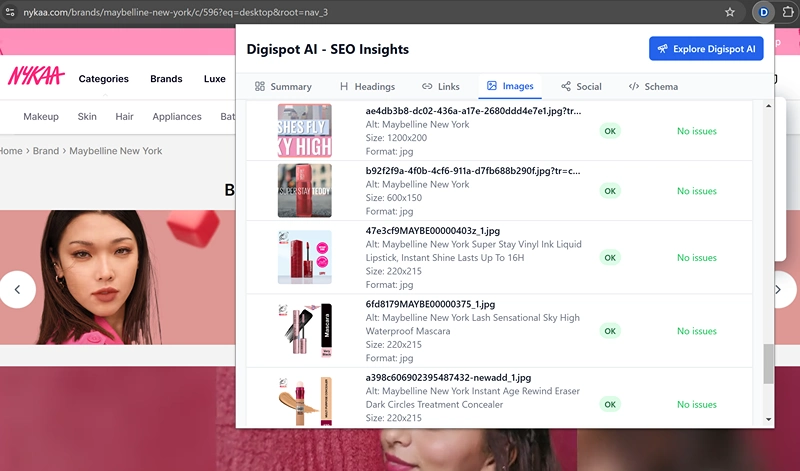 Nykaa lifestyle SEO Image Alt Valid