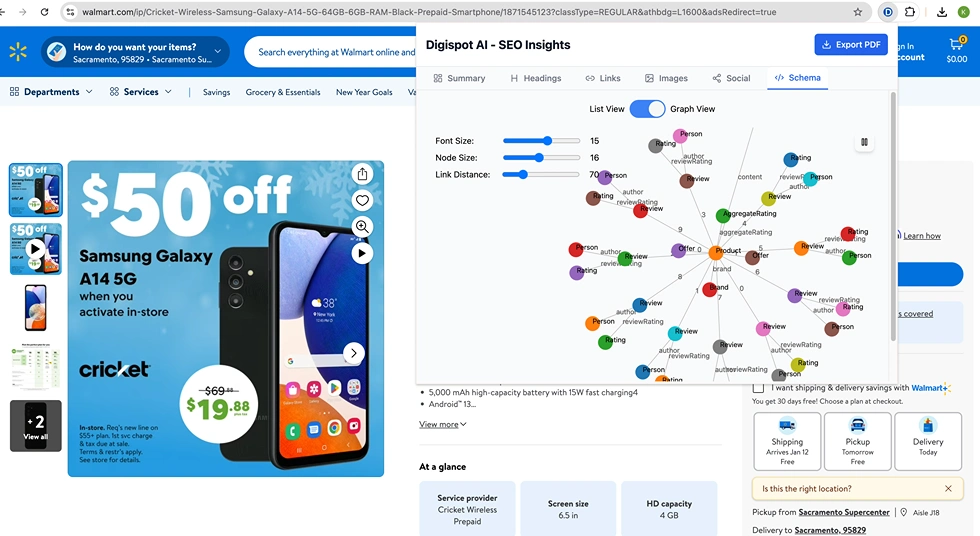 Walmart Entity SEO Schema markup Ecommerce insights from Digispot AI Chrome Extension